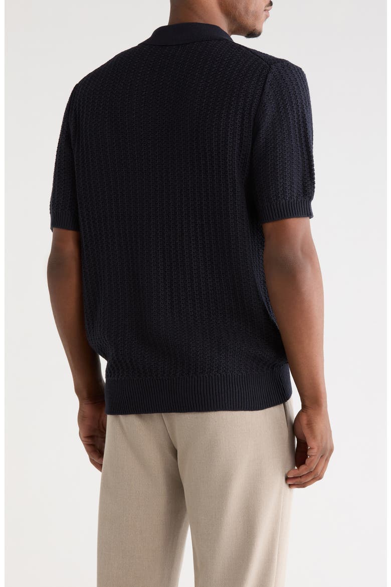 Johnny Collar Textured Cotton & Cashmere Blend Knit Polo, Alternate, color, NAVY