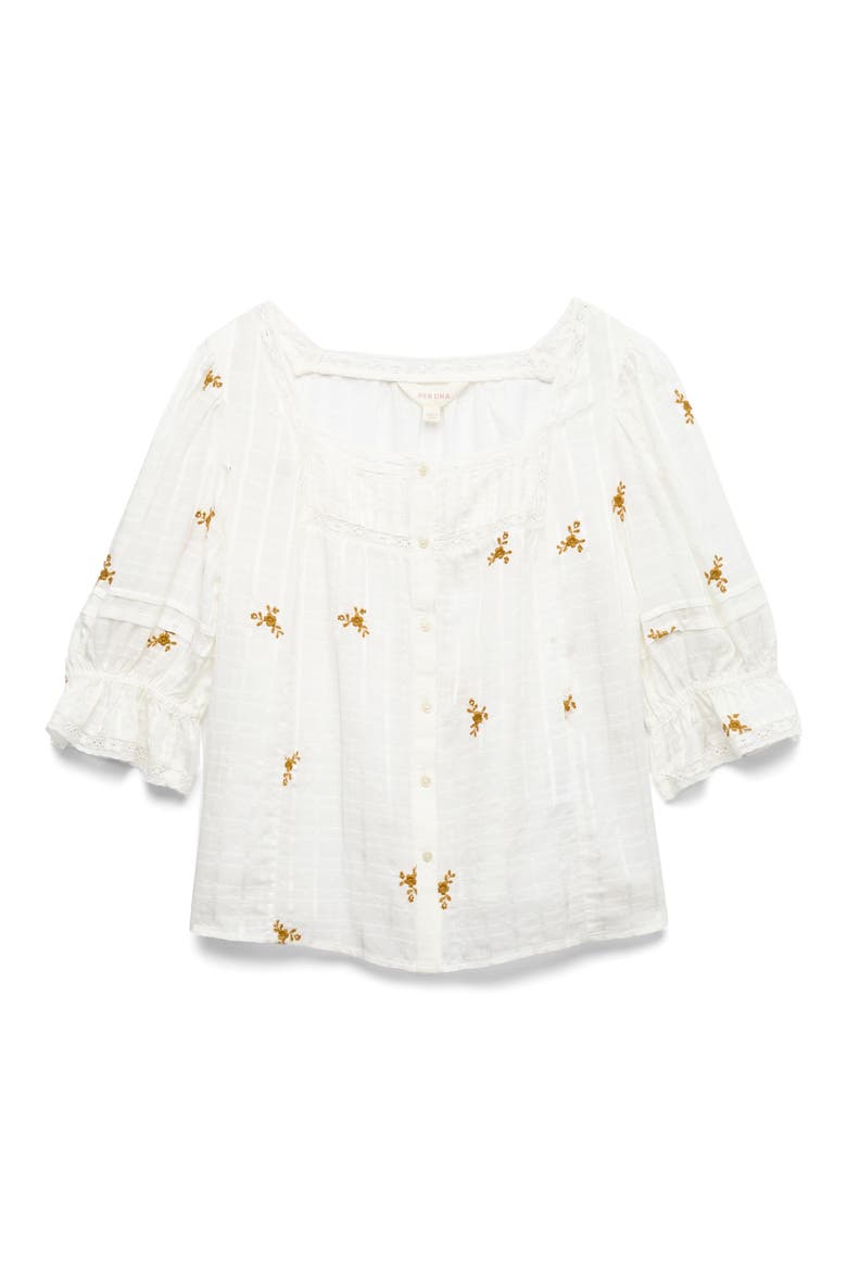Floral Embroidered Lace Trim Button-Up Top, Alternate, color, SOFT WHITE