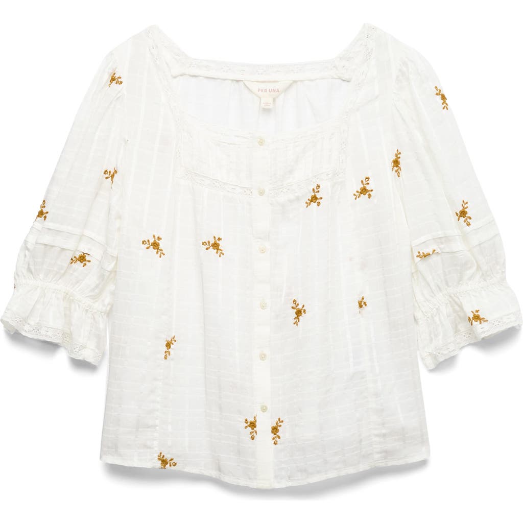 Per Una By M&s Floral Embroidered Lace Trim Button-up Top In White