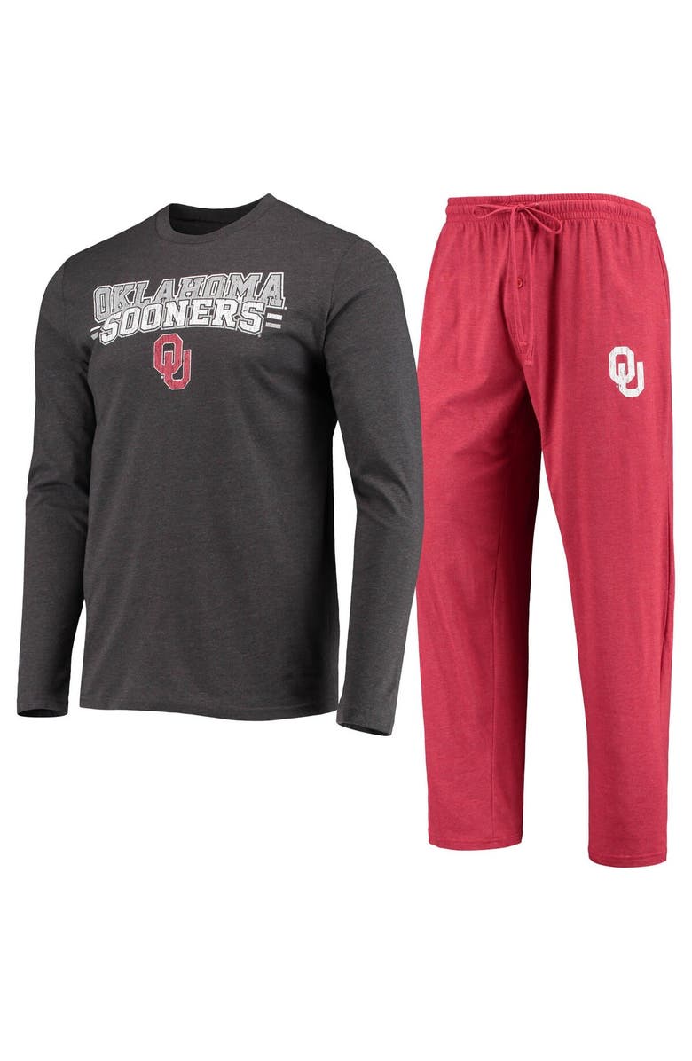 CONCEPTS SPORT Men's Concepts Sport Crimson/Heathered Charcoal Oklahoma Sooners Meter Long Sleeve T-Shirt & Pants Sleep Set, Main, color, Heather Charcoal