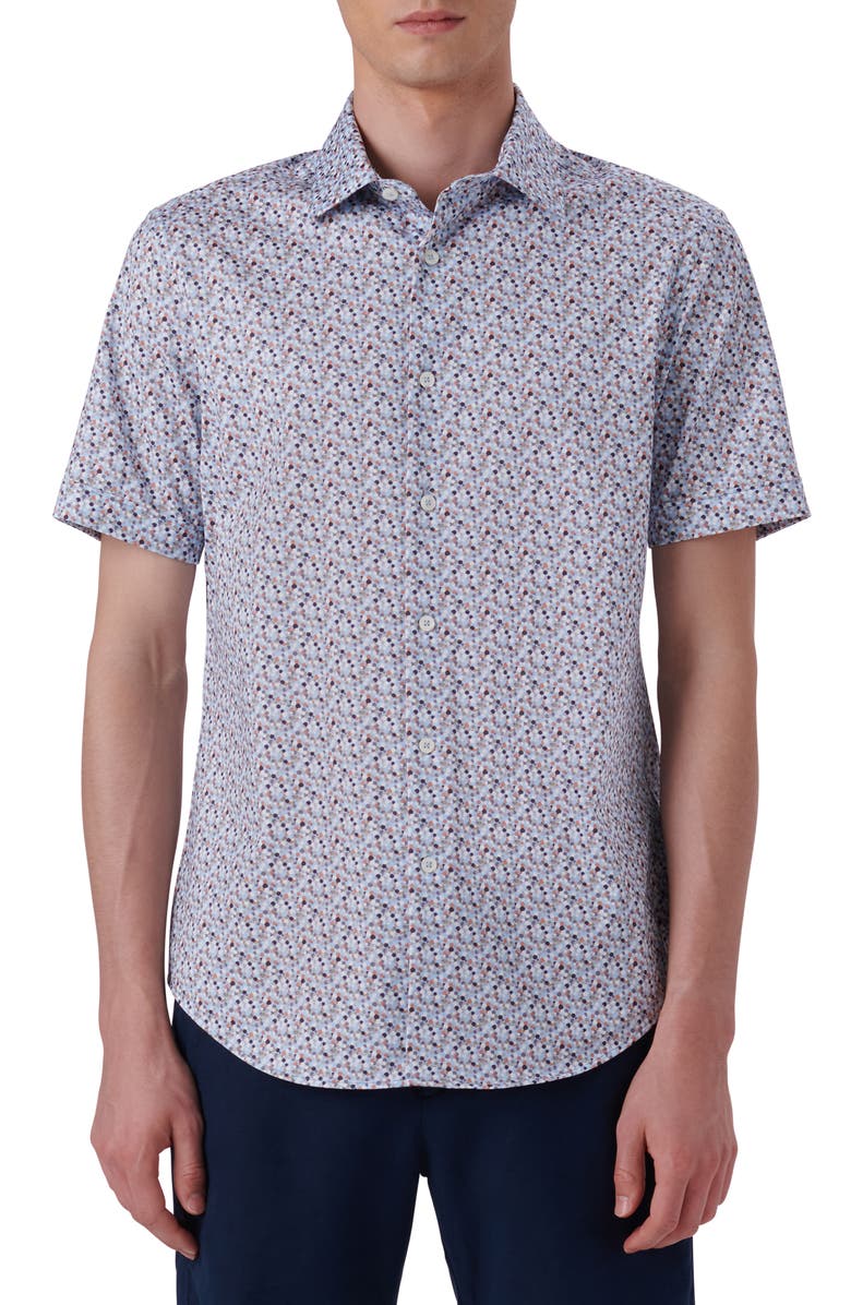 Bugatchi OoohCotton<sup>®</sup> Abstract Print Short Sleeve Button-Up Shirt, Main, color, 