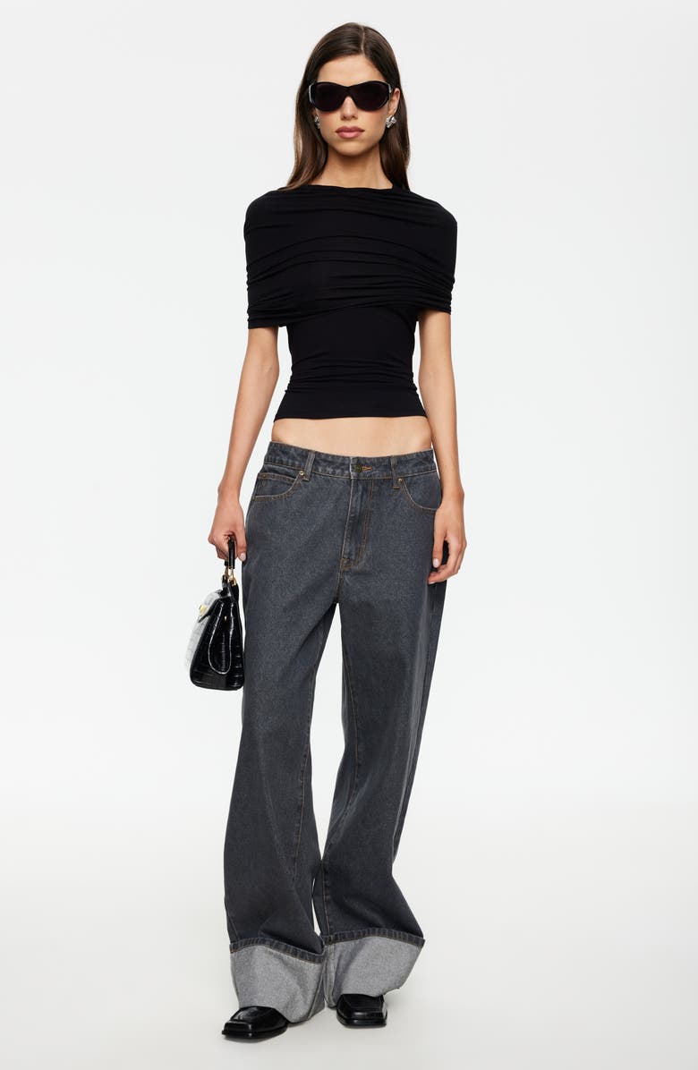 LIONESS Top Model Cuffed Relaxed Fit Straight Leg Jeans, Alternate, color, Charcoal