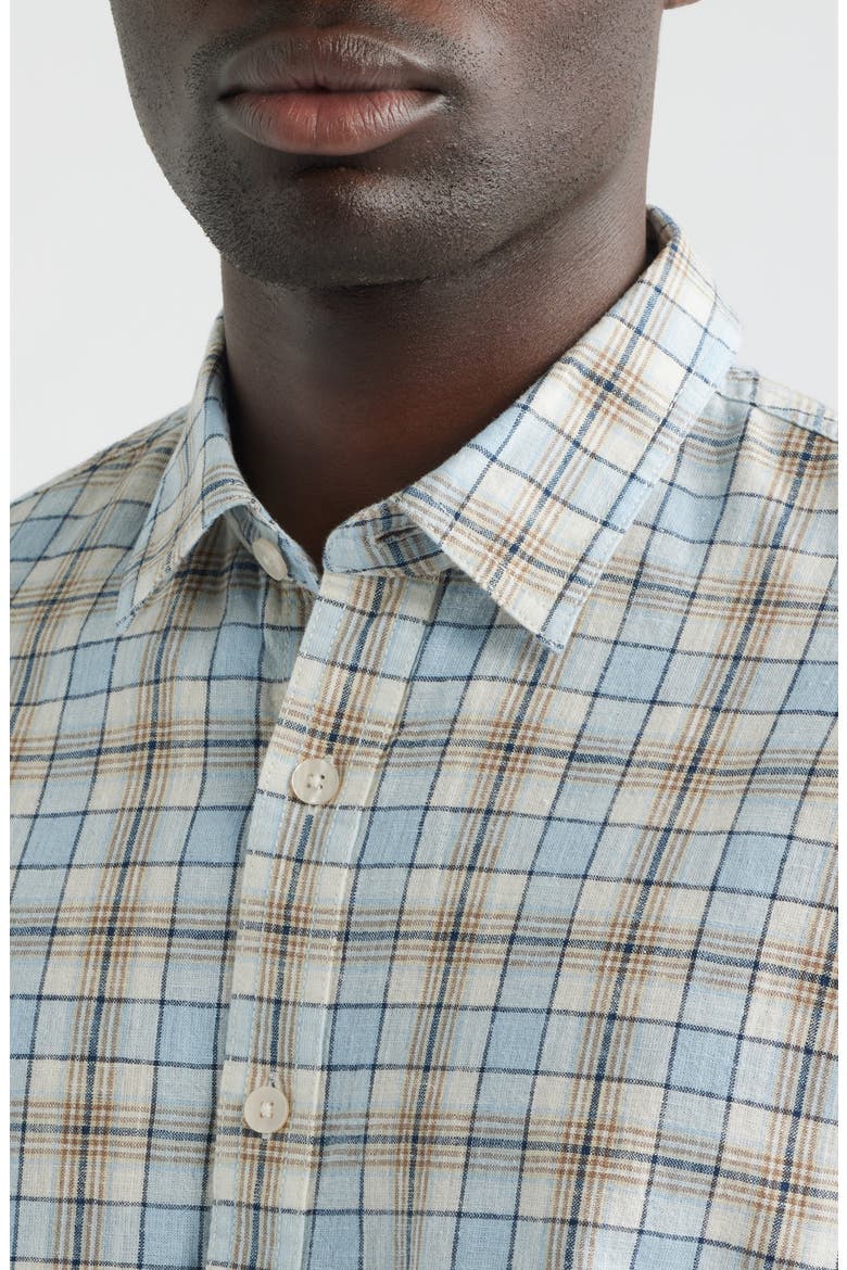 Serra Regular Fit Plaid Short Sleeve Cotton & Linen Sport Shirt, Alternate, color, SKY