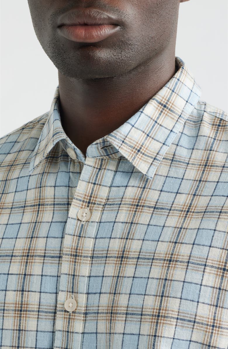 James Campbell Serra Regular Fit Plaid Short Sleeve Cotton & Linen Sport Shirt, Alternate, color, Sky