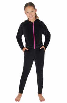 90 DEGREE BY REFLEX Kids' Rib Velour Castle Zip Hoodie & Joggers Set