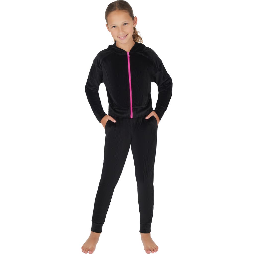90 Degree By Reflex Kids' Rib Velour Castle Zip Hoodie & Joggers Set In Black