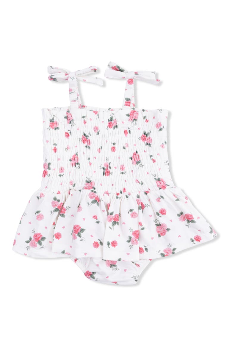 Rosette Smocked Bubble Romper, Main, color, PINK CREAM