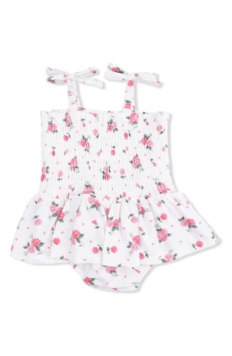 Angel Dear Rosette Smocked Bubble Romper, Main, color, Pink Cream