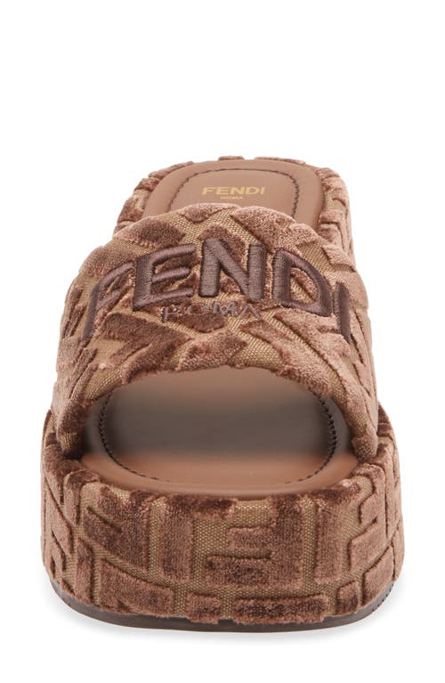 Fendi Sunshine Platform Wedge Slide Sandal In Brown