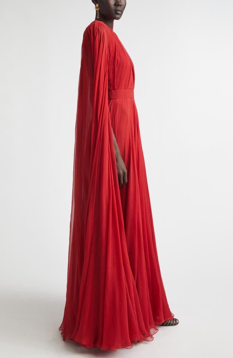 Givenchy Long Sleeve Silk Crepon Cape Gown, Alternate, color, 