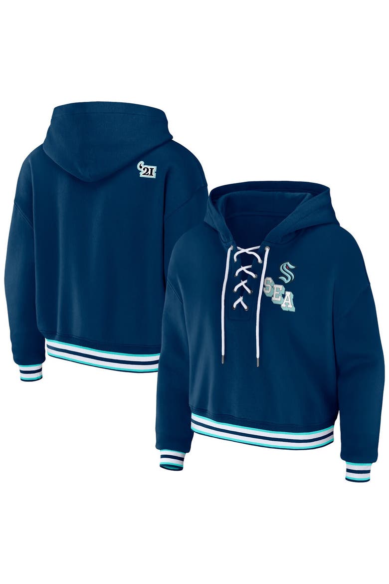 Women's WEAR by Erin Andrews Blue Seattle Kraken Lace-Up Pullover Hoodie, Main, color, Blue