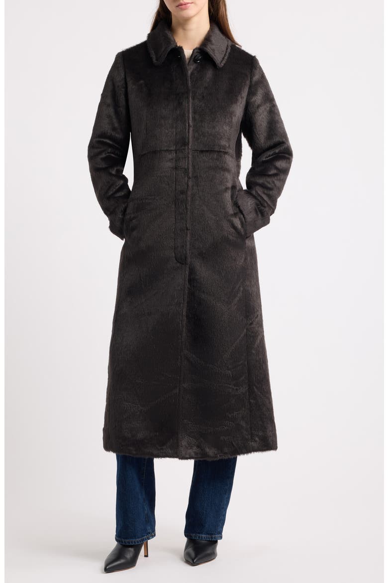 Faux Fur Long Coat, Alternate, color, DK BROWN