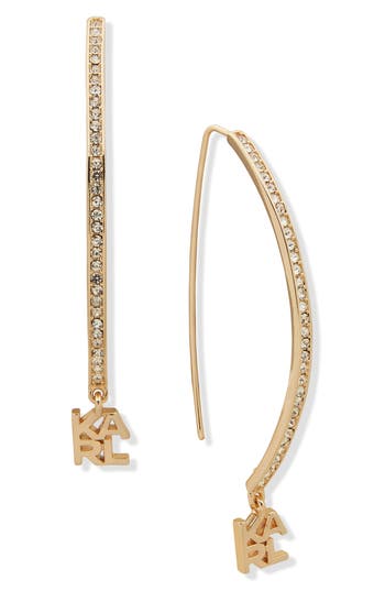 Karl Lagerfeld Crystal Logo Threader Earrings