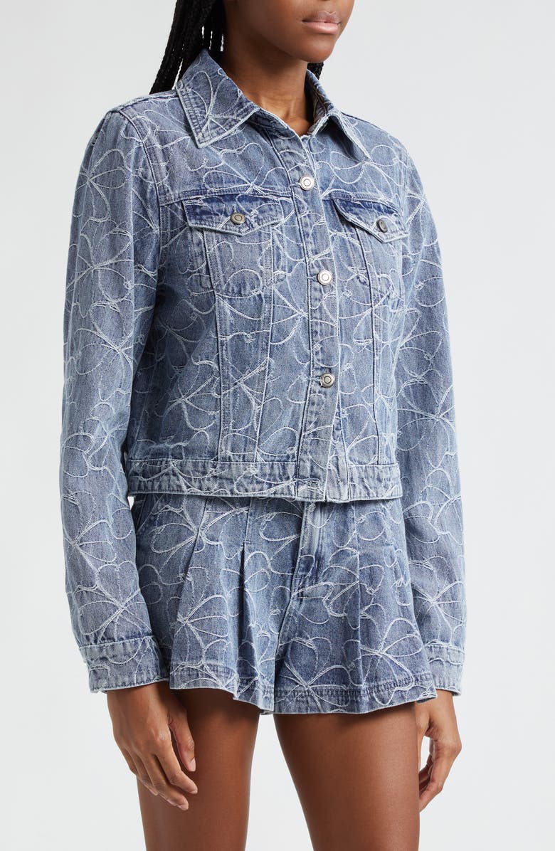 Ramy Brook Hoff Embroidered Floral Denim Trucker Jacket, Alternate, color, 