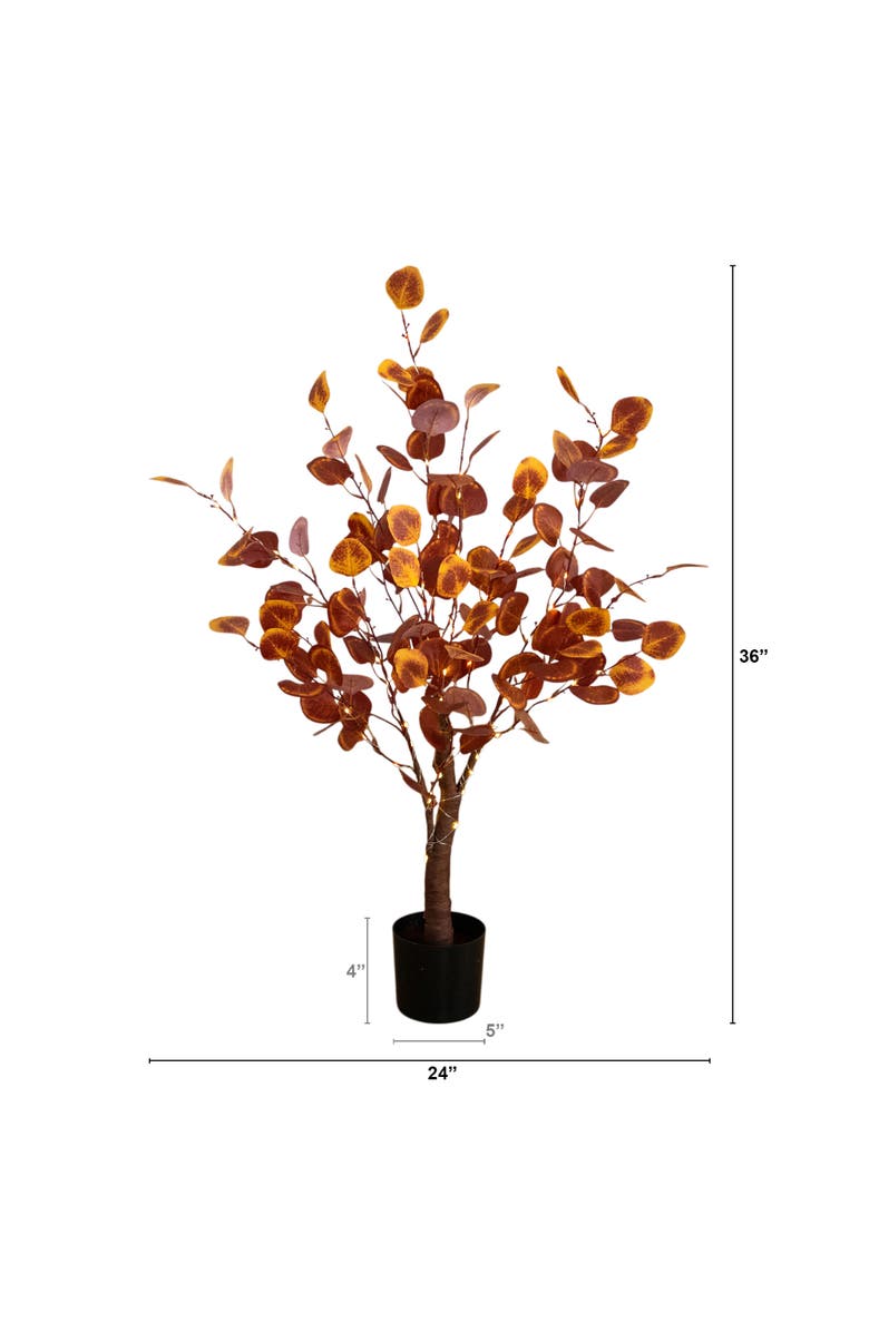 NEARLY NATURAL 3-ft Pre-Lit Autumn Eucalyptus Artificial Fall Tree with 80 Warm White LED Lights, Alternate, color, Burgundy