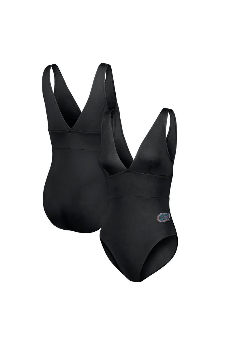 Tommy Bahama Women's Tommy Bahama Black Florida Gators Palm Modern V-Neck One-Piece Swimsuit, Main, color, Black