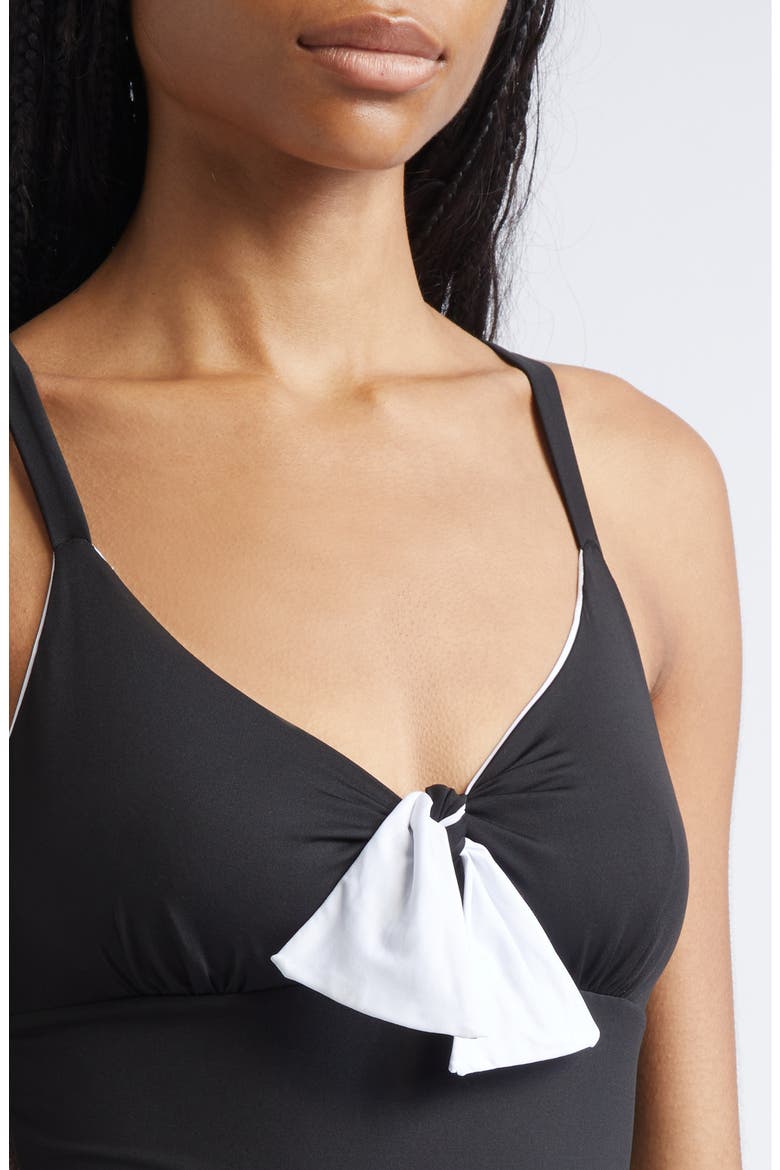 Tie Front One-Piece Swimsuit, Alternate, color, BLACK