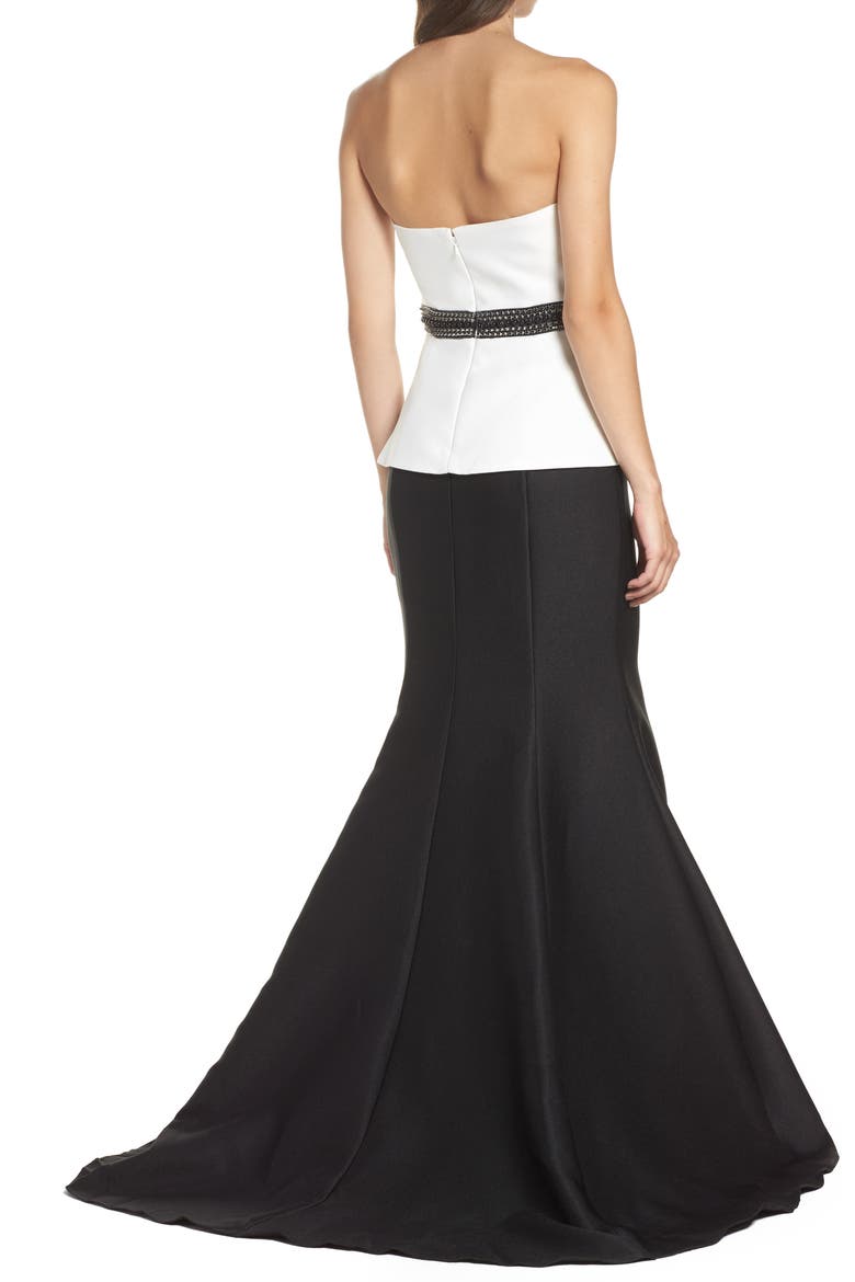 Colorblock Strapless Mermaid Gown, Alternate, color, BLACK/ WHITE
