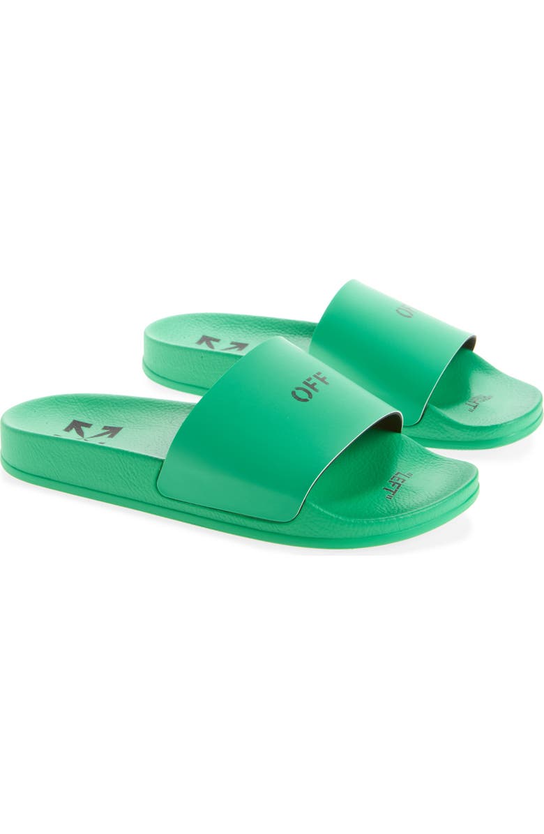 Off-White Logo Pool Slide Sandal, Main, color, Green No Color