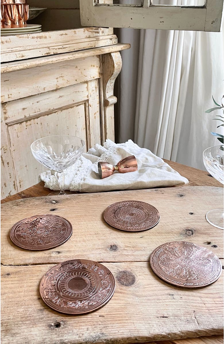 Coppermill Kitchen Vintage Inspired Copper Coasters Set, Alternate, color, Copper