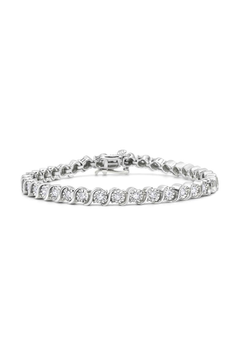.925 Sterling Silver 1/4 Cttw Diamond Miracle Plate and "S" Link Tennis Bracelet, Main, color, White