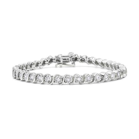 .925 Sterling Silver 1/4 Cttw Diamond Miracle Plate and "S" Link Tennis Bracelet