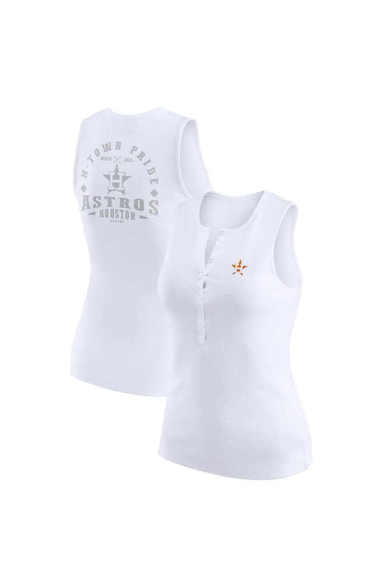 WEAR by Erin Andrews Women's WEAR by Erin Andrews White Houston Astros Rib-Knit Henley Tank Top, Alternate, color, White