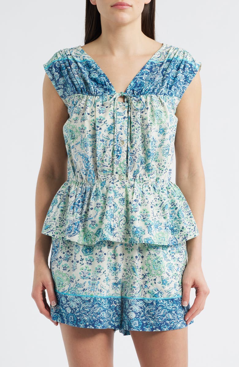 CITY BLUES Paisley Print Sleeveless Peplum Shirt, Main, color, 