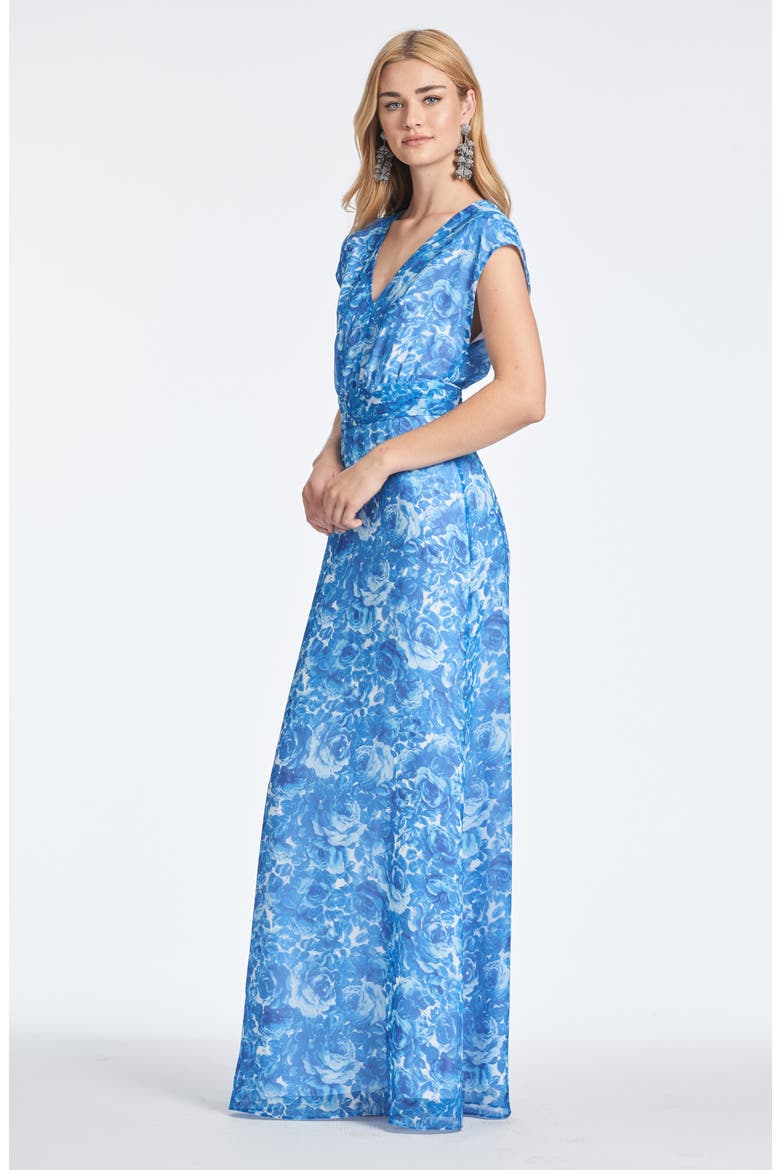 Leah Floral Chiffon Gown, Alternate, color, MEDITERRANEAN BLOOM