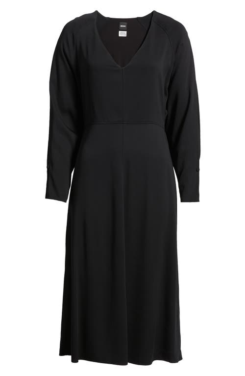 Hugo Boss Boss Diesha Long Sleeve Midi A-line Dress In Black