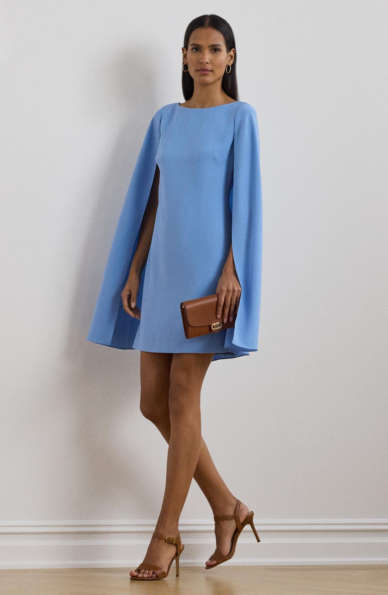 Ralph Lauren Georgette Cocktail Cape Dress, Alternate, color, Sky Blue