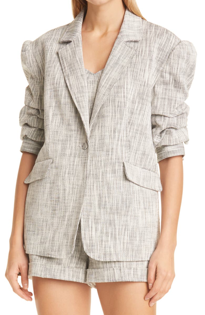 Cinq à Sept Lena Tweed Ruched Sleeve Jacket, Main, color, 
