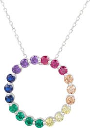 SUZY LEVIAN Sterling Silver Rainbow Cubic Zirconia Circle Pendant Necklace