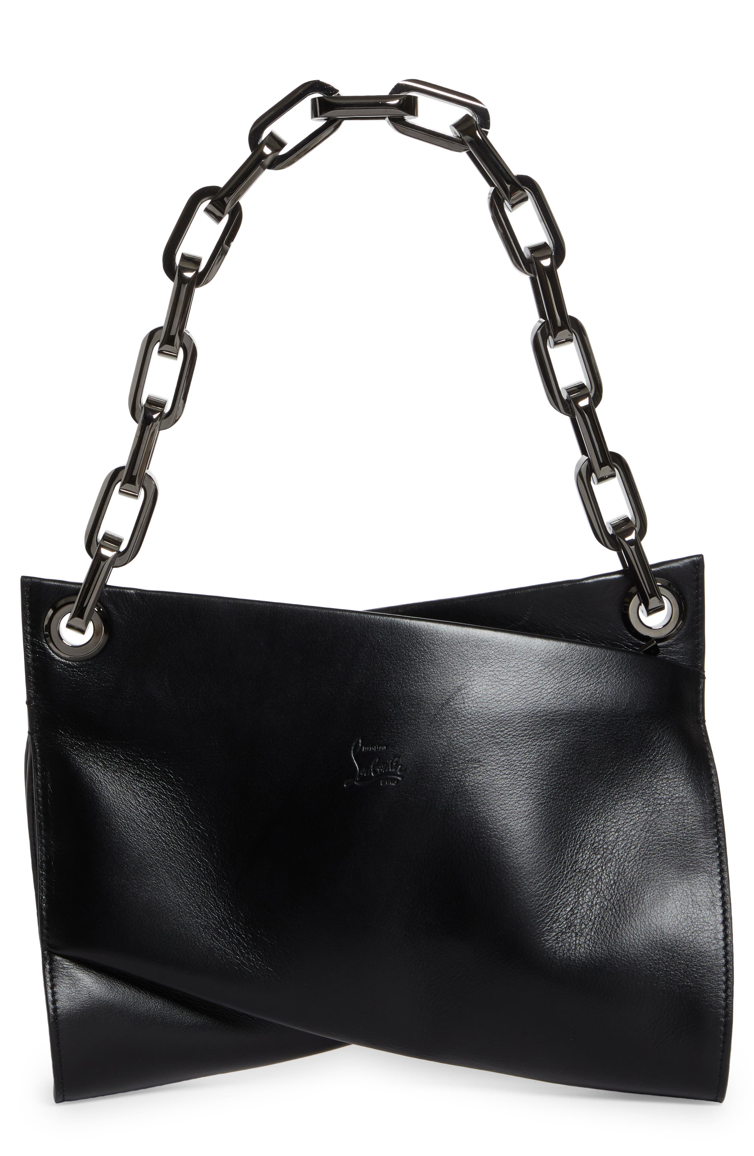 Loubitwist Chain Leather Shoulder Bag, Main, color, B078 BLACK/ GUN METAL
