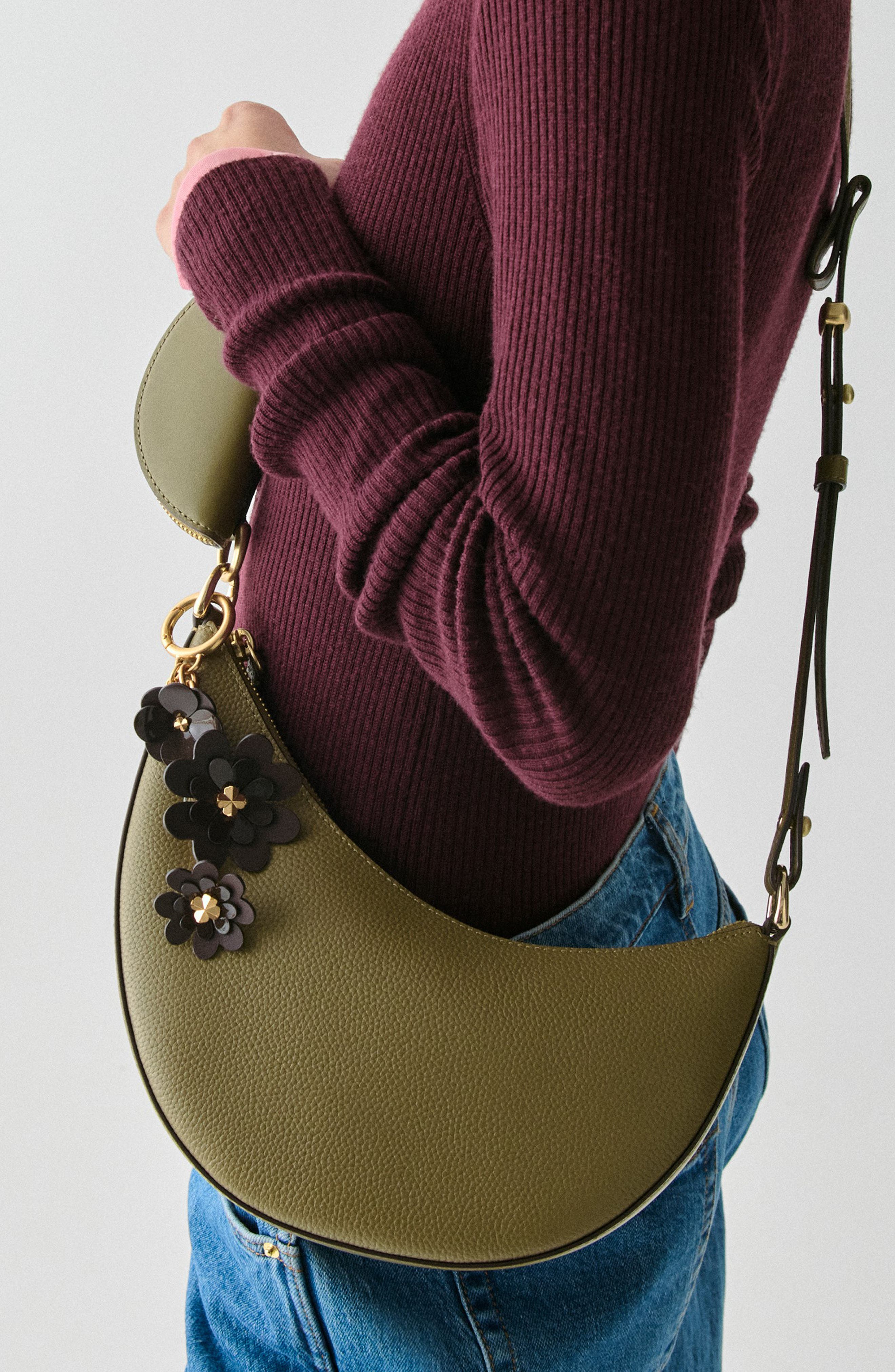 Kate Spade New York charming mixed media spade leather key fob, Alternate, color, Hot Fudge