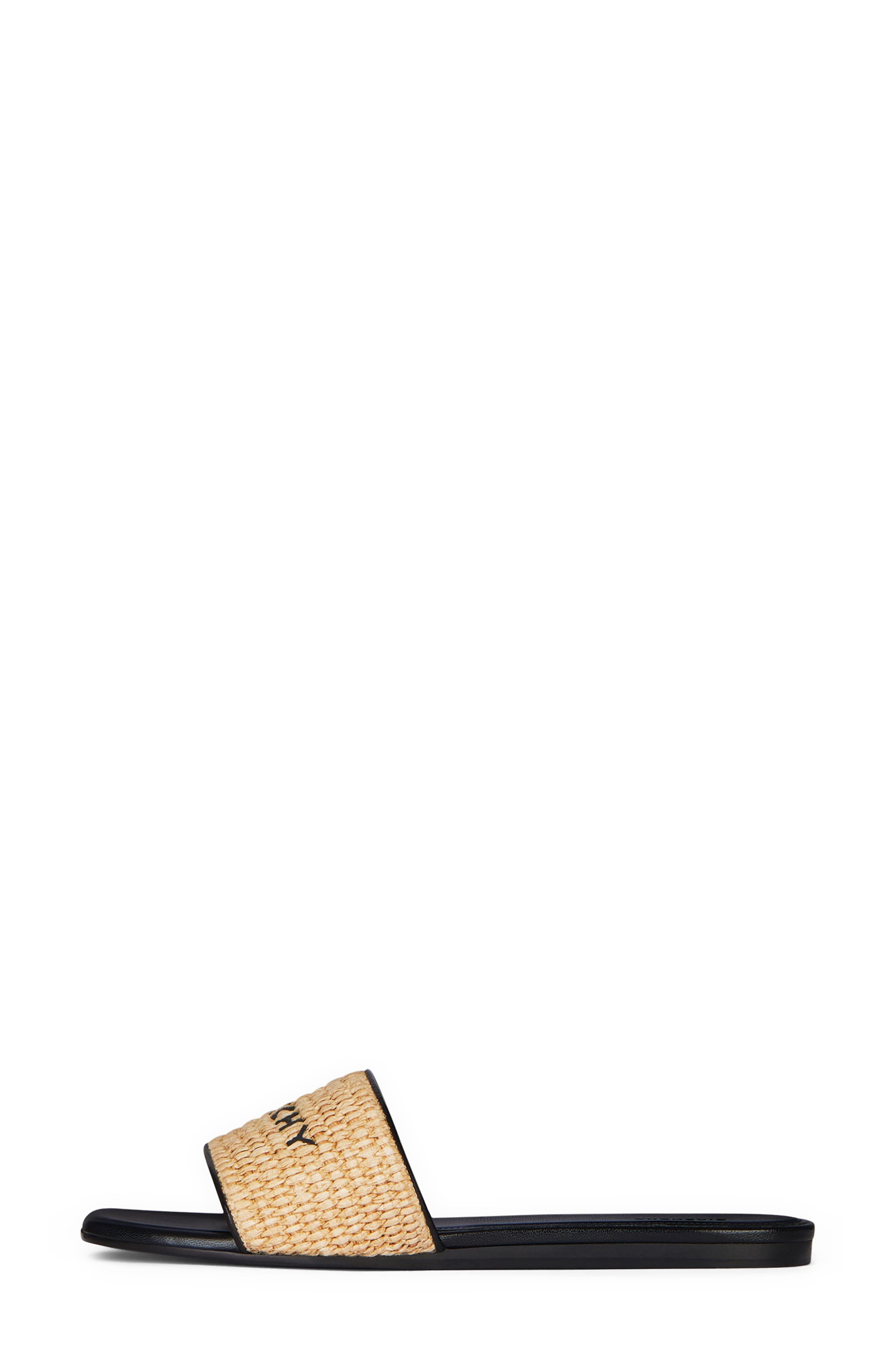 Logo Raffia Flat Slide Sandal, Alternate, color, BEIGE/ BLACK