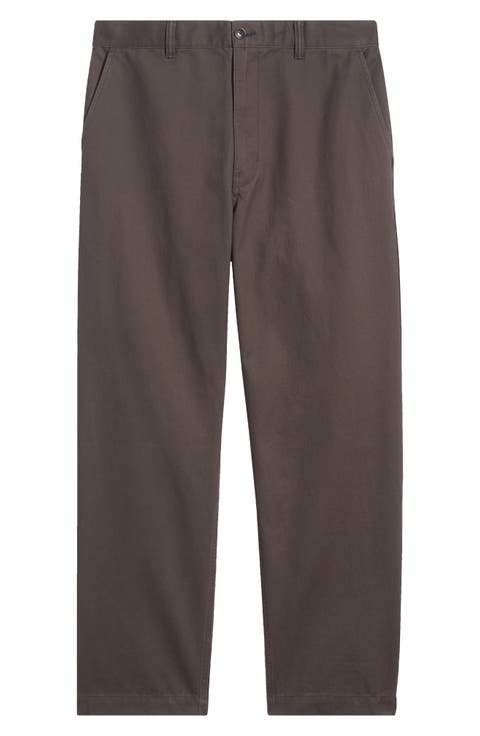 Flat Front Peached Cotton Twill Chino Pants