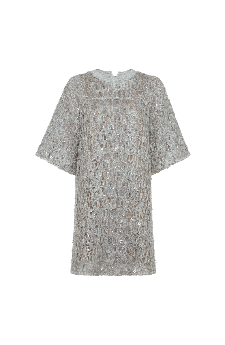 Brunello Cucinelli Dazzling croc embroidery dress, Main, color, Light Grey