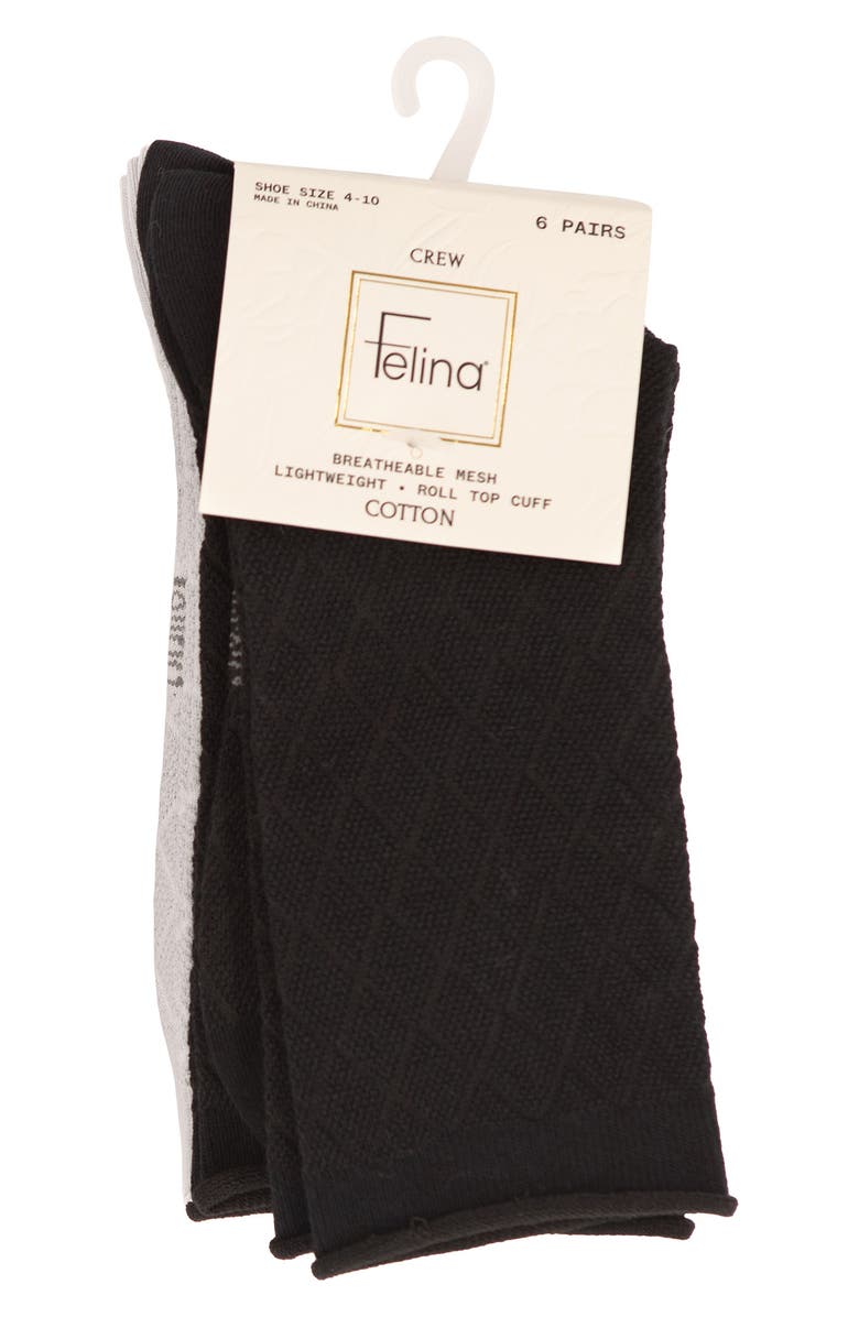 Felina Assorted 6-Pack Textured Mesh Roll Top Crew Socks, Alternate, color, Black/ Grey/ White