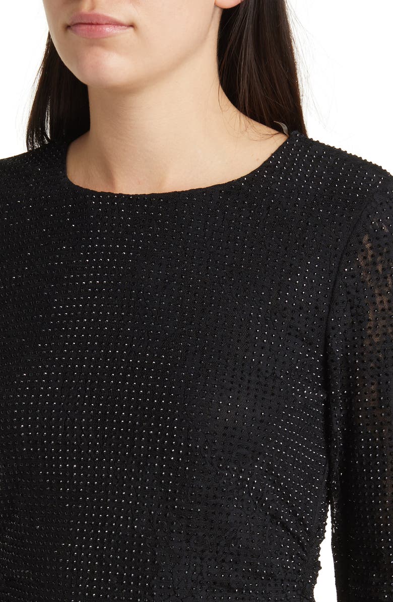 KOBI HALPERIN Inverse Sequin Ruched Long Sleeve Lace Minidress, Alternate, color, Black