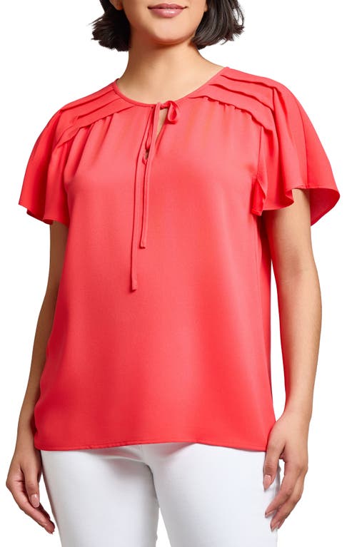 Jones New York Pleated Shoulder Tie Neck Top In Red