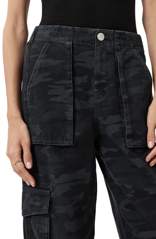 Allsaints Womens Camo Ink Blue Fredia Camo-print High-rise Denim Trousers In Black
