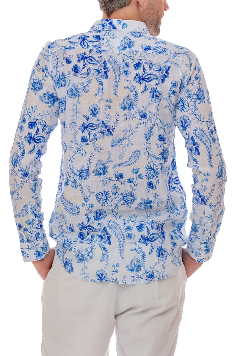 RANEES Chinoiserie Linen Button-Up Shirt, Alternate, color,