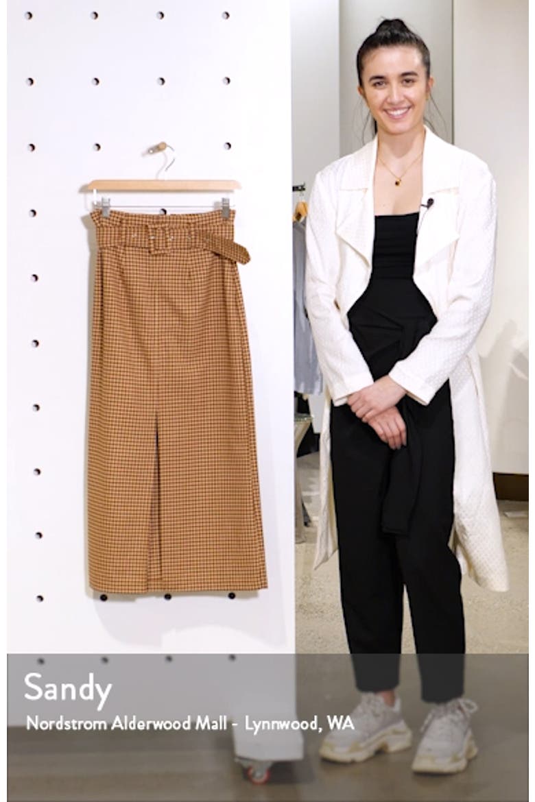 Belted Check Slit Midi Skirt video