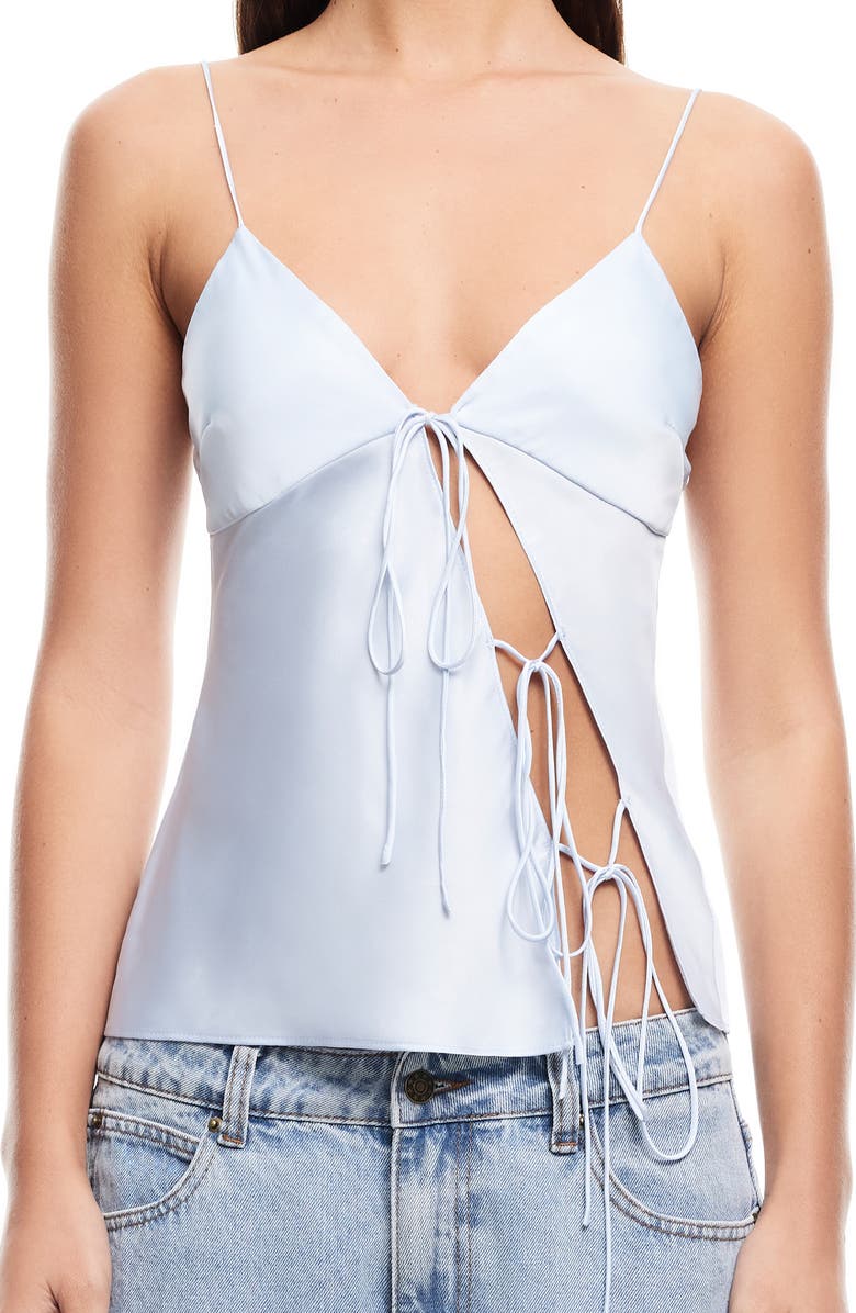LIONESS Mariah Tie Closure Satin Camisole, Alternate, color, Pale Blue