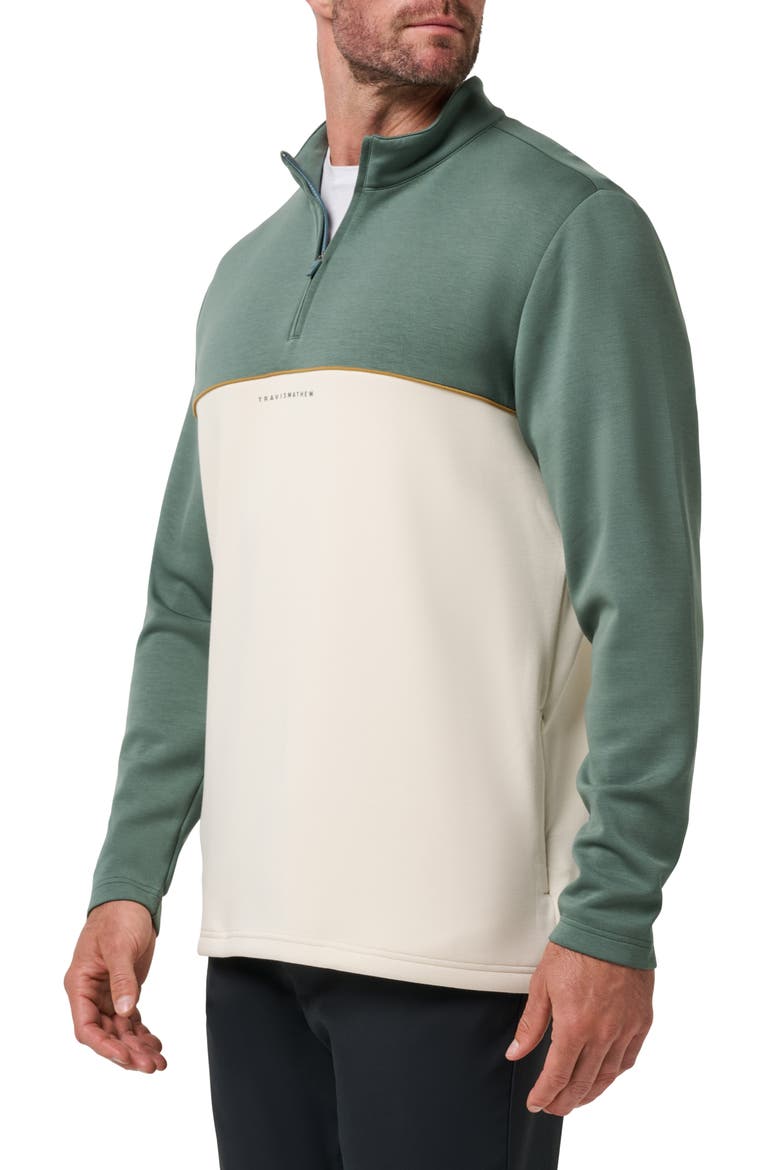 Fibercloud Colorblocked Quarter Zip Pullover, Alternate, color, BALSAM GREEN