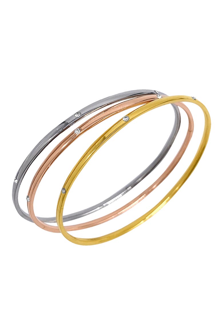 Set of 3 Water Resistant Mixed Metal CZ Bangle Bracelets, Alternate, color, YELLOW