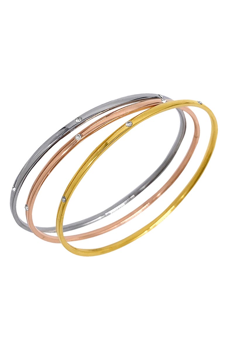 Adornia Set of 3 Water Resistant Mixed Metal CZ Bangle Bracelets, Alternate, color, Yellow