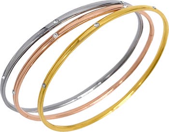Set of 3 Water Resistant Mixed Metal CZ Bangle Bracelets