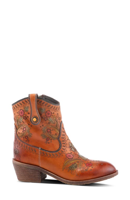 L'artiste By Spring Step Galop Embossed Floral Leather Bootie In Brown